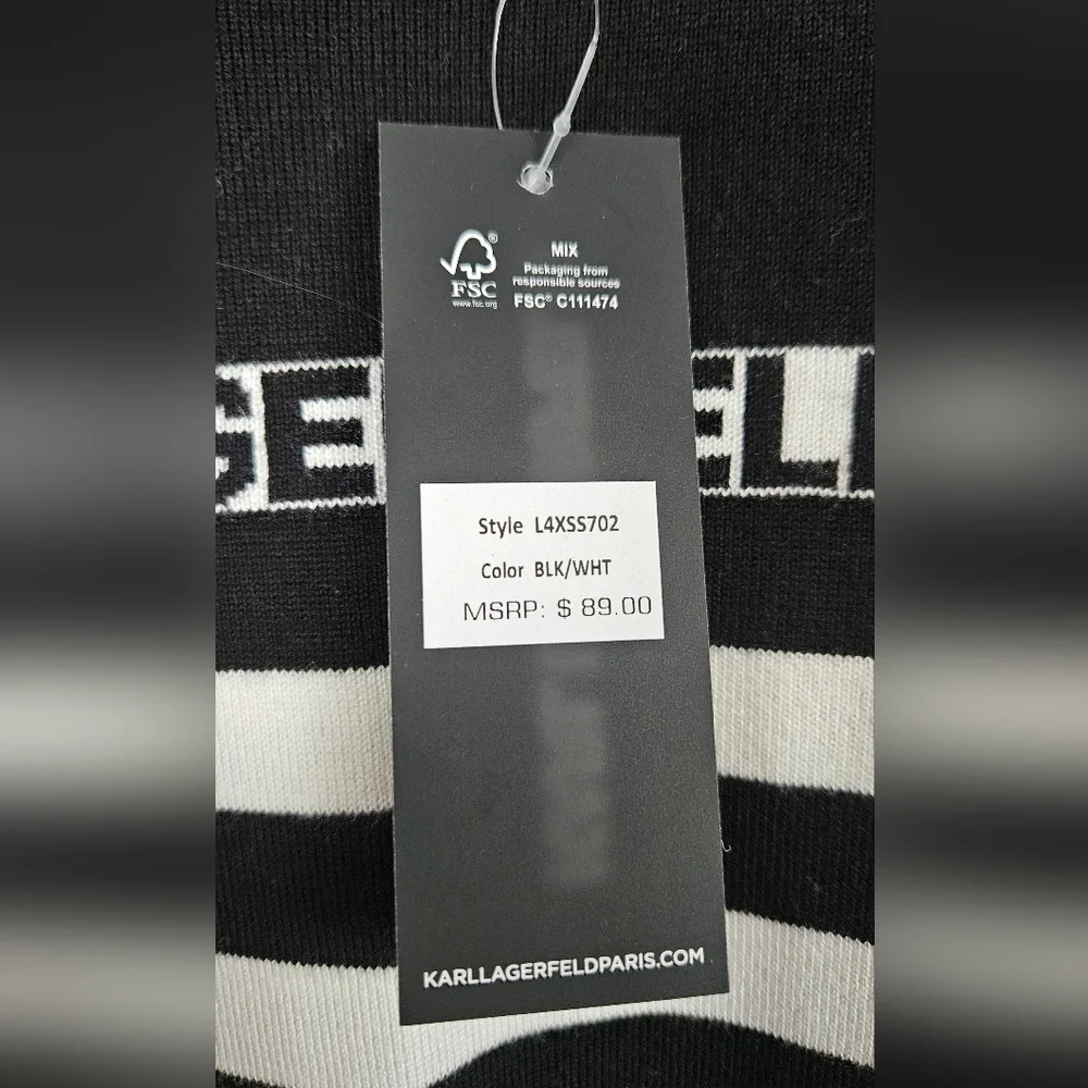 Karl Lagerfeld Black & White Striped Sweater With Gold Embellishments - Picture 4 of 5